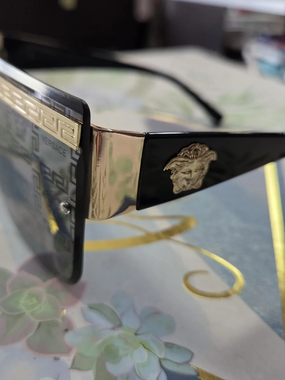 Unisex Men's Black and Gold Shield Sunglasses